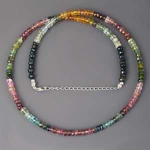 Natural Multi Tourmaline Necklace,Watermelon Tourmaline Jewelry Necklace Multi Stone Beaded Stone Healing Gift for Unisex