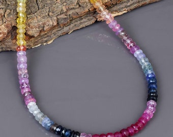 Natural Multi Sapphire Necklace Rondelle Faceted Sapphire Gemstone Necklace Beaded Multi Color Precious Necklace Wedding Necklace Gift