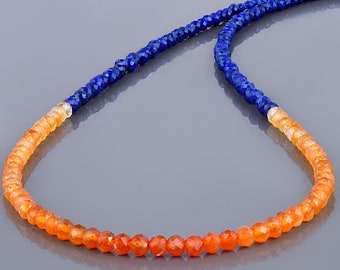Carnelian Beads Necklace,Beaded lapis Jewelry,Multicolor Gemstone Necklace,Round faceted Lapis Lazuli Chain for Women,Healing crystal Gift