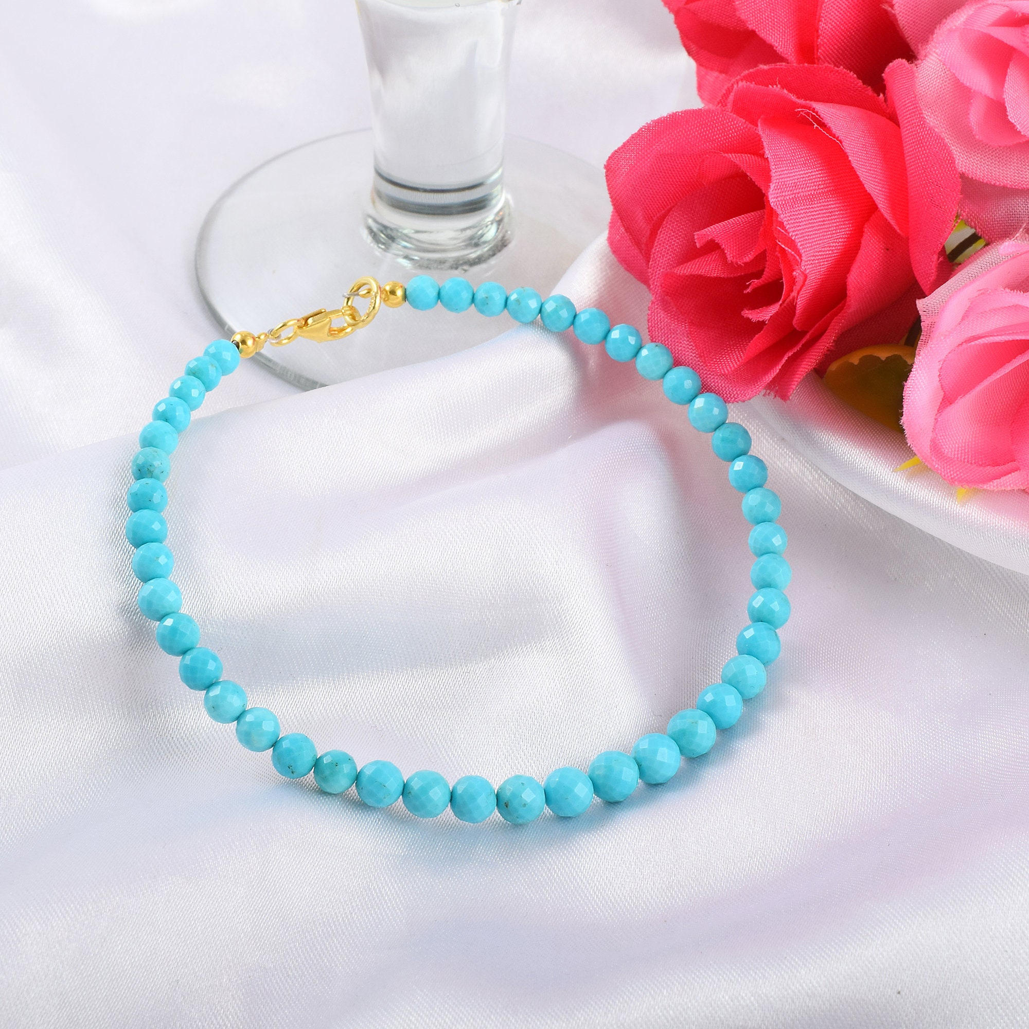 Bracciale Rondelle Pietre Naturali Turchesi e Nere - Paci Gioielli