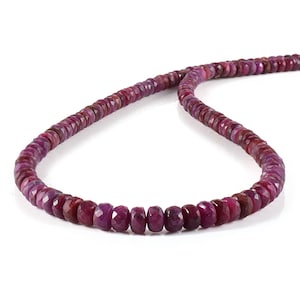 Ruby Beads Necklace,Natural Pink Gemstone Jewelry,Sterling Silver Clasp,July Birthstone Gift,Faceted Ruby Rondelle Necklace