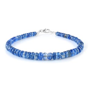 Natural Kyanite Beads Bracelet-Sterling Silver Claps-Blue Gemstone Bracelet-Kyanite Crystal Jewelry-Faceted Rondelle Beaded Kyanite Gift
