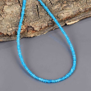 Natural Neon Apatite Beads Necklace-Sterling Silver Claps-Blue Gemstone Necklace-Apatite Beaded Jewelry-Rondelle Faceted Apatite Stone Gift