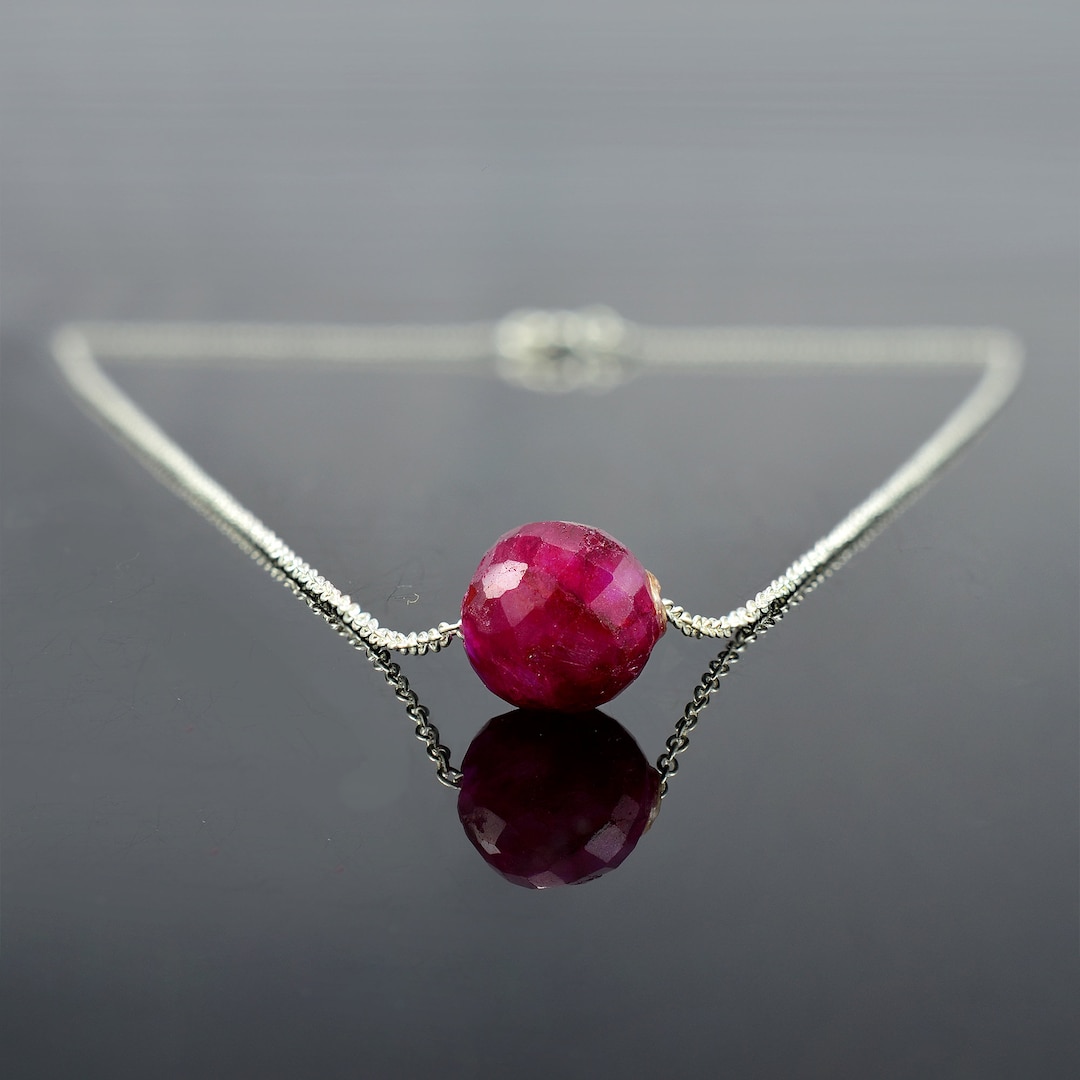 Genuine Ruby Necklace 925 Sterling Silver Beads Chain Real Etsy UK