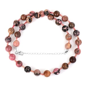 Rhodonite Necklace - Unisex Jewelry Gift-Smooth Round Rhodonite Lobster Chain- Sterling Silver Claps-Pink Gemstone Gift for her