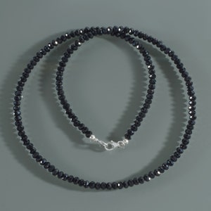 Natural Black Spinel Beaded Necklace Healing Crystal Gemstone Gift Sterling Silver Birthday Gift for Unisex Faceted Rondelle Spinel Jewelry
