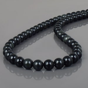 Colar de turmalina negra genuína, joias com contas redondas e suaves, pedra de cura, presente, colar de turmalina em prata esterlina 925, unissex