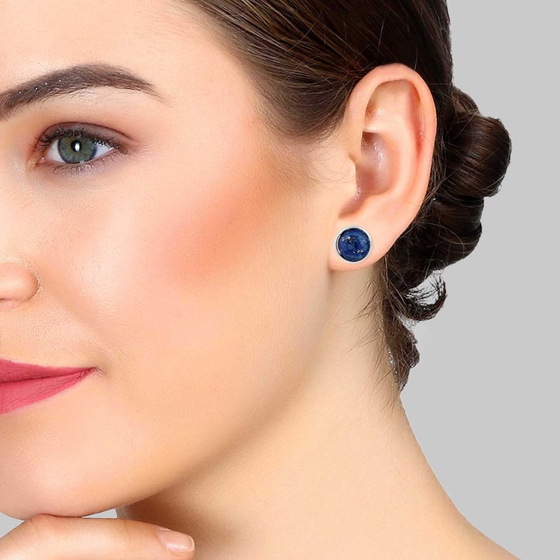 Lapis lazuli-Earrings Lapis lazuli-gemstone Blue Silver Plug-Earrings 925 Sterling Silver-Lapis studs-Gold studs-Women\u2019s earrings lapis