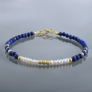 Pulseira de Lápis-Lazúli – Ouro Folheado ou Ouro Rosa – Joia com Pedras de Nascimento – Presente de Dia dos Namorados para Ela