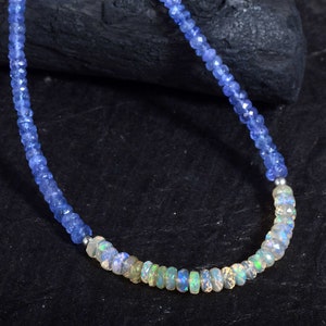 Tanzanite Gemstone Necklace,Genuine Ethiopian Opal Beads Necklace,December Birthstone,Beaded Jewelry for Women  Gift For Her