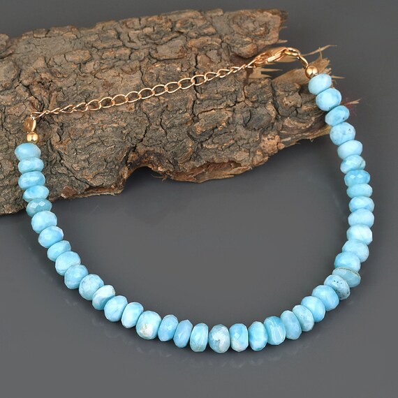 ファセットラリマーブレスレット - スターリングシルバー、ペルー産