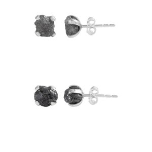 Ruwe grijze diamanten oorknopjes – natuurlijke ruwe diamanten oorstekers – 925 sterlingzilver – uniseks edelsteensieraden – geboortesteen april
