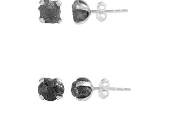 Natural Grey Raw Diamond Stud Earrings April Birthstone Jewelry Prong Set Earring Gift