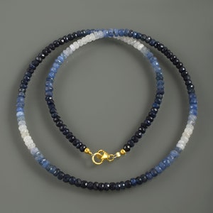Sapphire Necklace, Handmade Blue Sapphire Beaded Jewelry, September Birthstone Gift, 925 Sterling Silver, Beaded Gemstone