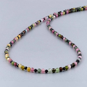 Natural Multi Tourmaline Necklace Watermelon Tourmaline Gemstone Necklace  Round Multi Stone Womens Necklace Healing Power Beads Jewelry