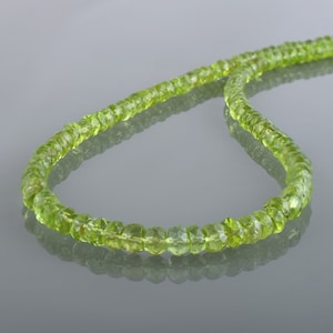 Peridot Beads Necklace, Sterling Silver Clasp,Natural Olive Green Gemstone, August Birthstone Jewelry,Rondelle Faceted Peridot Crystal Gift
