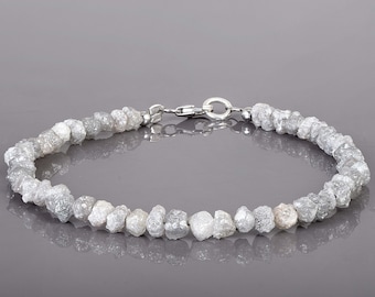 Natural Grey Diamond Nuggets Bracelet 925 Sterling Silver April Birthstone Jewelry Raw Rough Diamonds