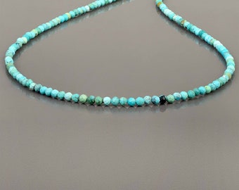 Genuine Turquoise Tiny Seed Beads Necklace Round Faceted Turquoise Beaded Necklace Dainty Turquoise Gemstone Jewelry gift Turquoise Choker