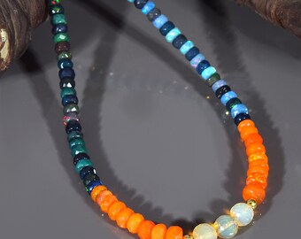 エチオピア産レインボーオパール ファセットロンデルネックレス