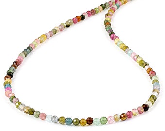 Véritable collier multi-tourmaline, bijoux en perles de tourmaline, cadeau tourmaline à facettes rondes, collier tourmaline pastèque, perles multi-ombragées