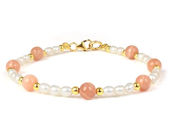 Natural Freshwater Pearl Bracelet - Bridesmaid Gifts, Dainty Moonstone Jewelry ,Gift for her