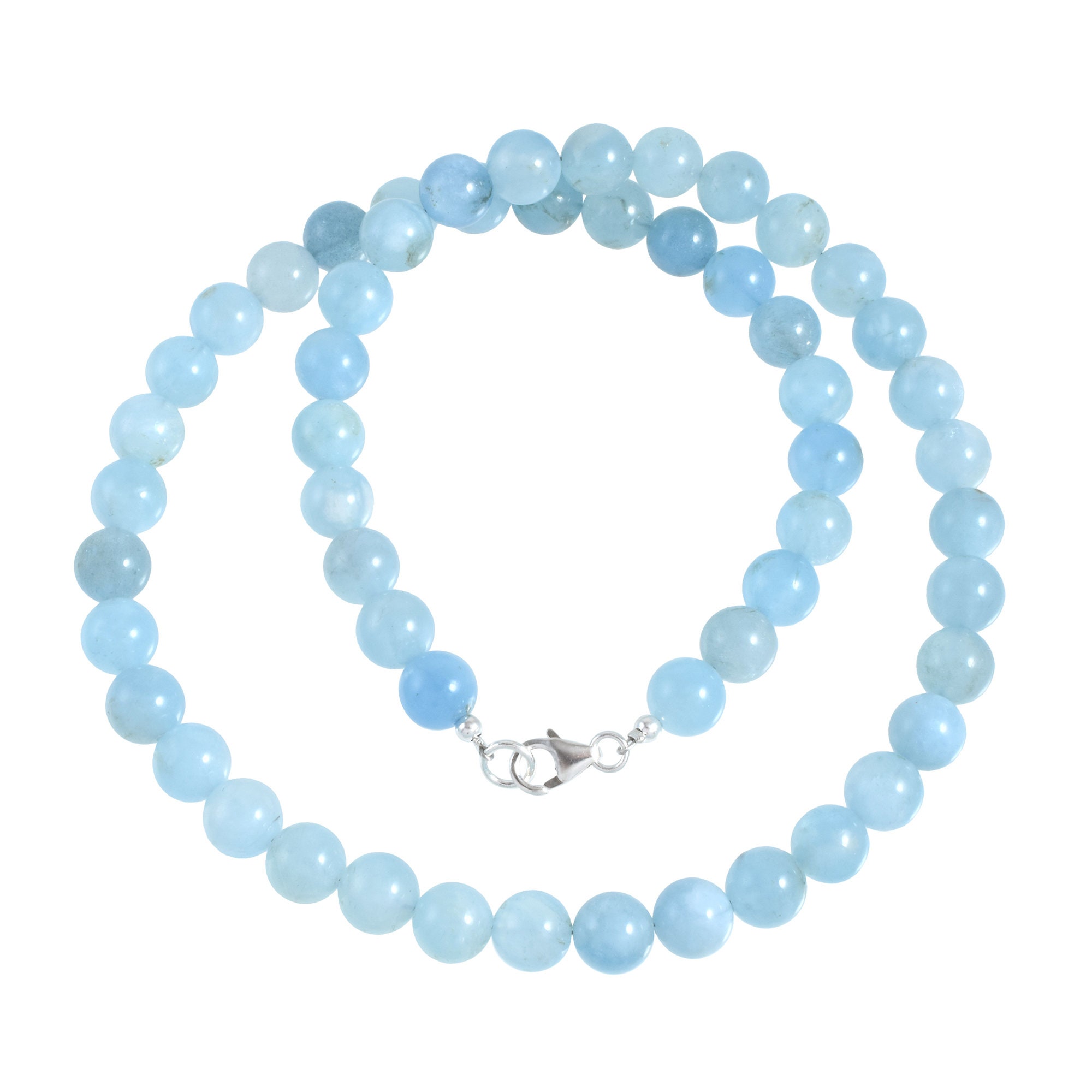 Collana Acquamarina Sfaccettata 8 Mm Con Ciondolo Foto – Argento Vintage – 45 Cm