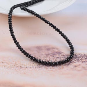 Black Spinel Necklace Faceted Rondelle Sterling Silver Beaded Chain