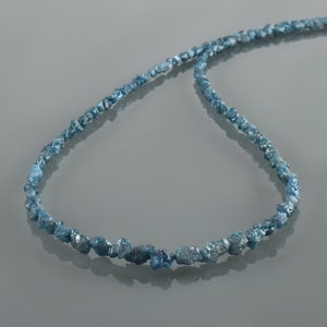 Blue Diamond Beads Necklace,Natural Raw Diamond Nuggets,Sterling Silver Clasp,April Birthstone Jewelry,Gift for Her,Uncut Long Drill Diamond