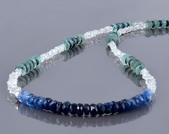 Blue Sapphire & Emerald 925 Silver Necklace - Herkimer Diamond Crystal Nuggets - Multicolor Gemstone Chain-925 Silver Lobster claw Chain