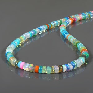 Ethiopian Opal Necklace | October Birthstone Jewelry | Natural Rondelle Opal Gemstone Beads | Sterling Silver Chain | Rainbow Fire Opal Gift