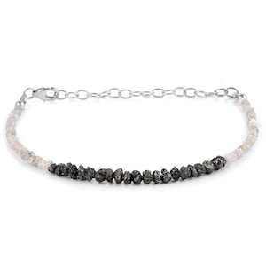 Natural Grey & White Diamond Beads Bracelet-April Birthstone Jewelry-Raw Diamond Gemstone Gift-Uncut Nuggets Stone Gift for her