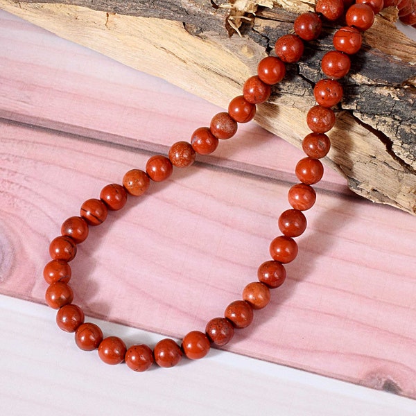 Natural Red Jasper Beaded Necklace, Sterling Silver 8mm round Red Dainty Beads Long Layered Necklace,Beaded Choker,The Perfect Gift for Her