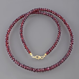 Red Garnet Gemstone Necklace Rondelle Faceted Red Garnet Beaded Necklace Garnet Stone January Birthstone Jewelry Gift  For Her
