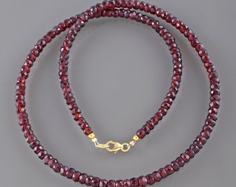 Collier grenat rouge véritable pierres précieuses rondelles collier de perles grenat rouge à facettes pierre grenat janvier pierre de naissance bijoux cadeau pour elle