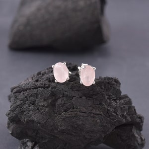 Natural Rose Quartz Studs,925 Sterling Silver Rose Quartz Earrings,Dainty Rose Quartz Earrings Gift,Gemstone Birthstone Jewelry,Gift for her