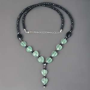 Black Spinel & Green Aventurine Heart Necklace, Sterling Silver