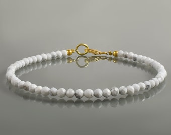 Dainty Howlite Gemstone Bracelet-Jewelry Gift-Sterling Silver Crystal