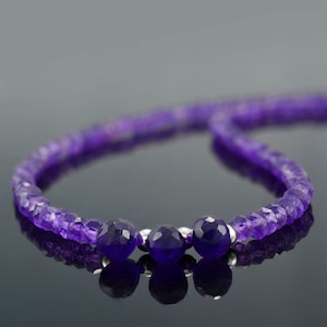 Amethyst Bead Necklace,Purple Gemstone Jewelry, February Birthstone Necklace,Sterling Silver Clasp,Rondelle Faceted Amethyst,Gift for Her