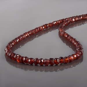 Genuine Red Garnet Gemstone Necklace Rondelle Faceted Red Garnet Beaded Necklace Garnet Stone January Birthstone Jewelry Gift  For Her