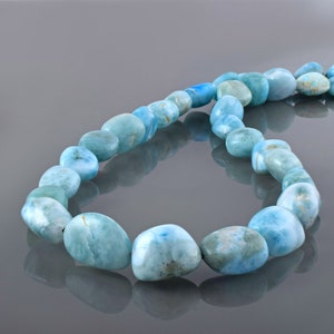 Raw Larimar Beads Necklace-Sterling Silver Adjustable Chain- Healing Crystal Jewelry -Tumble Shape Gemstone Necklace -Gift for her
