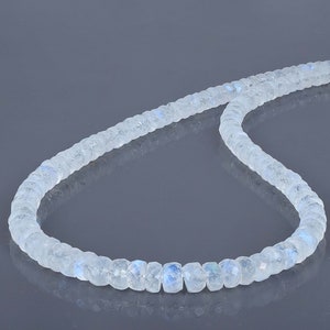 Genuine Blue Fire Rainbow Moonstone Necklace, Natural Gemstone Necklace,Sterling Silver Claps Beads Jewelry, Anniversary Necklace for Women