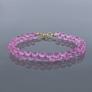 Pink Topaz Beads Bracelet-Sterling Silver Chain-Healing Crystal Jewelry-November Birthstone gift-Gift for her