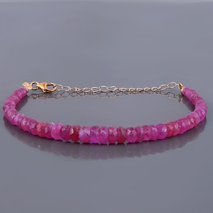 Ruby Beads Bracelet, July Birthstone Jewelry,Natural Faceted Pink Gemstone Bracelet,Sterling Silver Clasp, Rondelle Ruby Stone Gift for her