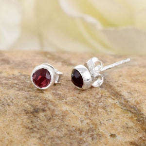 Garnet Studs, Sterling Silver Garnet Earrings, Round Faceted Garnet Studs, Garnet Women's Studs earrings ,January Birthstone Studs