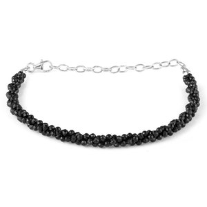 Black Spinel Bead Bracelet with Sterling Silver Clasp, Multi-Strand Twisted Black Gemstone Jewelry, Gift for Her-Birthday Gift for her