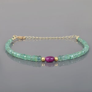 Natural Emerald Bracelet With Ruby Beaded Ruby Gemstone Jewelry Rondelle Faceted Gemstone Bracelet May July Birthstone Gift Jewelry