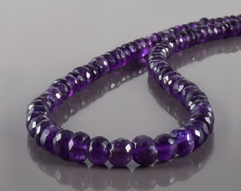 Amethyst Necklace 925 Silver 18" Beaded Purple Chain for Women Round Faceted amethyst beads jewelry February birthstone healing crystal gift