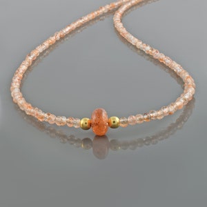 Sunstone Beads Necklace - Natural Gemstone Jewelry - Healing Sunstone Gift for her - Boho Chic Necklace -Sterling Silver Claps Gift