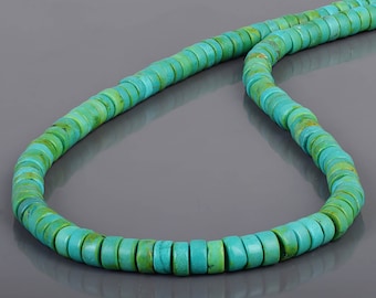 Halsketting met groene turkooizen rondelle kralen, 925 sterling zilver