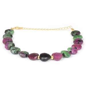 Ruby Zoisite Beaded Bracelet- Sterling Silver Bracelet- July Birthstone Jewelry – Ruby Gemstone Gift – Green Crystal Bracelet – Gift for Her
